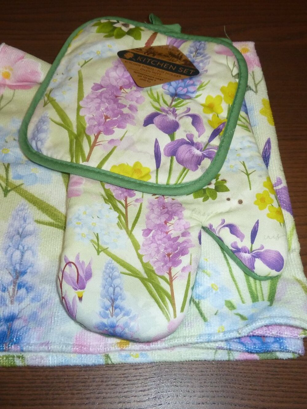 Floral 3 Piece Flower Decor Kitchen Set Oven Mitt Kitchen Towel Pot Holder
